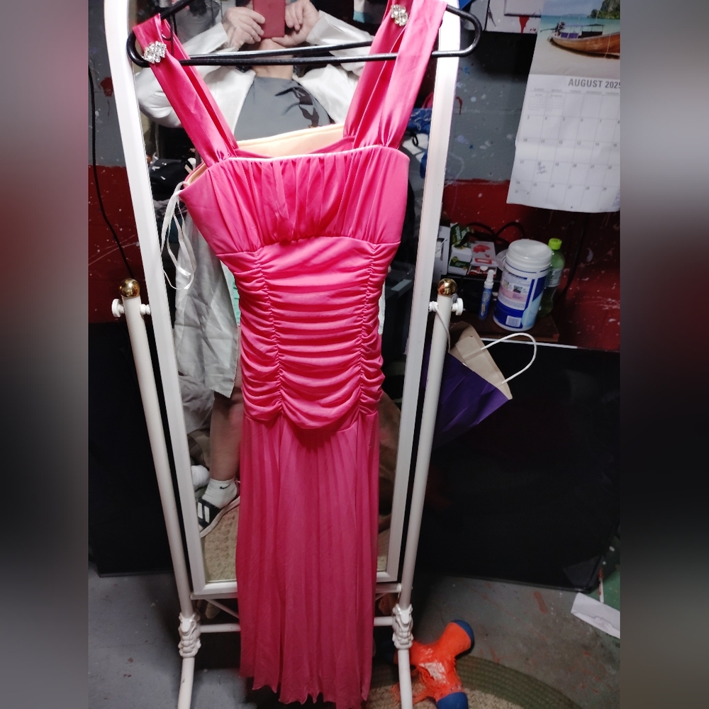 Deb Vibrant Pink Ruched Prom Dress